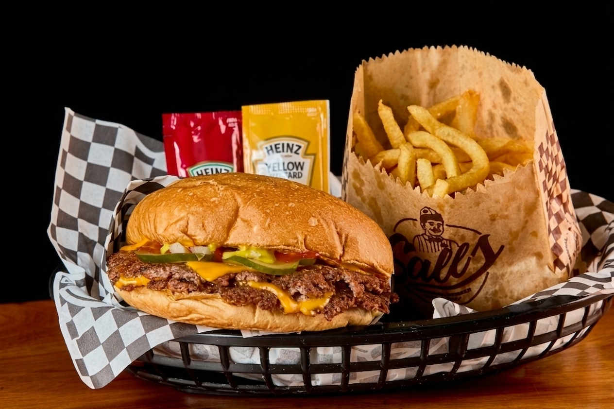 Burger Sall's sendo preparado com molho artesanal