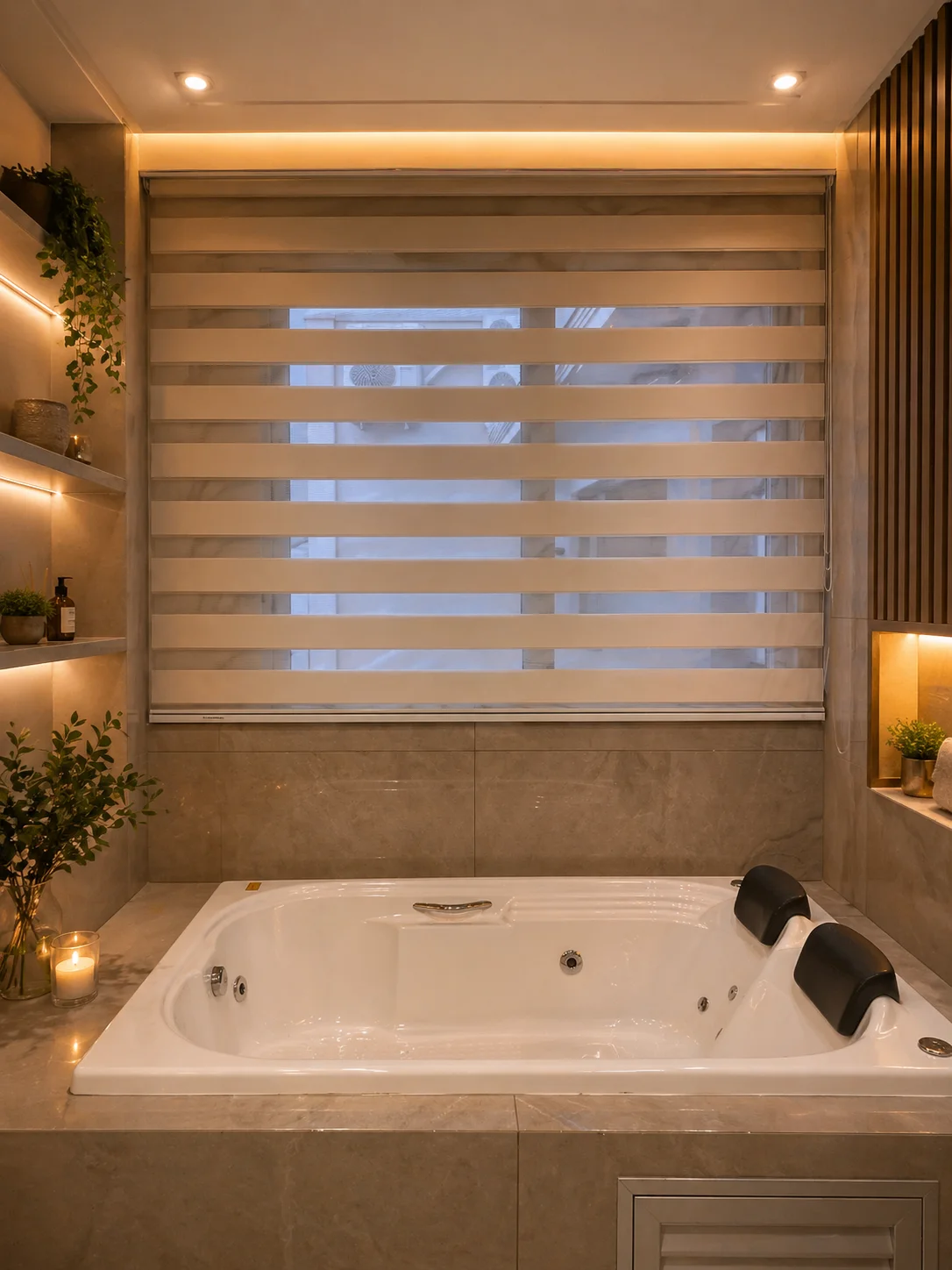 Persiana duplex em banheiro com banheira